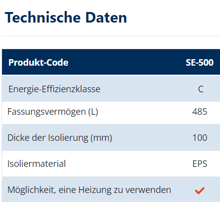 Technische Daten SE-500